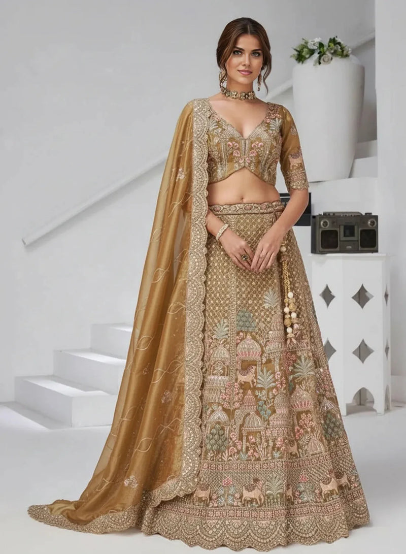 Organza Bridal Lehenga Online – Temple Motif Designer Lehenga by Shree Tara Apparels