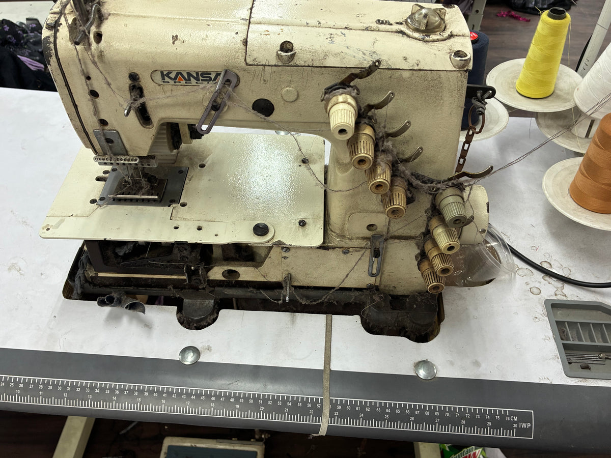 Industrial elastic waistband sewing machine attaching elastic belts for activewear, underwear, leggings and premium apparel manufacturing